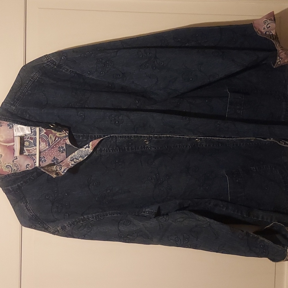 Women's Dark Blue Embroidered Denim Jacket